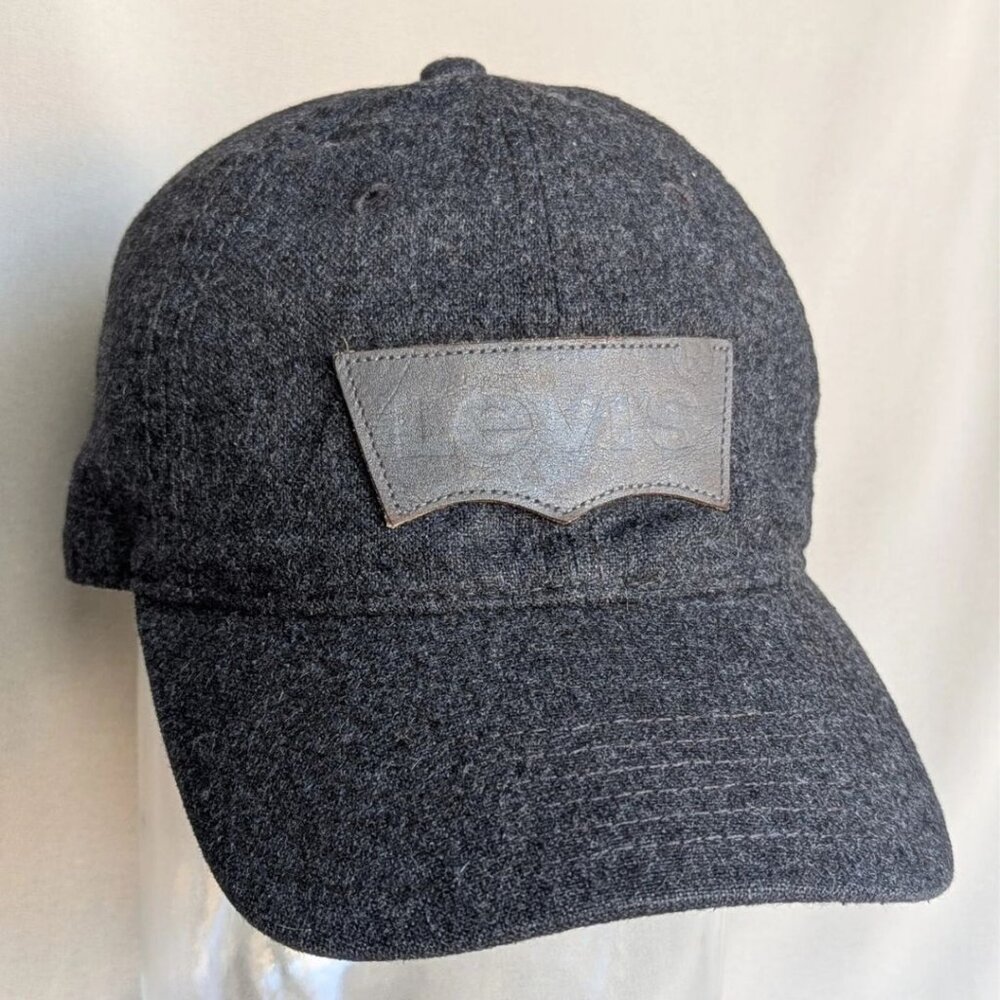 Vintage Levi's Wool Blend Gray Basebal Cap Leather Logo Slide Closure Unstructur